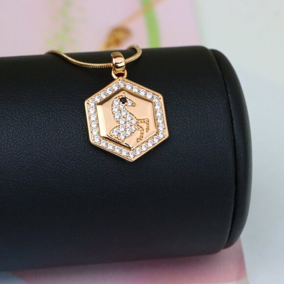 "Hexagon Horse Pendant in Rose Gold with Crystal Accents, XPPT1271 - Picture 2 of 13